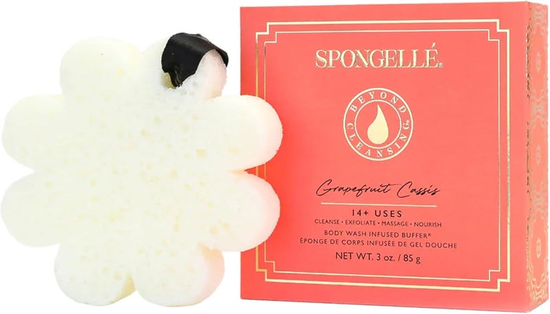SPONGELLÉ Spongelle Grapefruit Cassis Wild Flower Loofah Buffer with Box | Bath & Shower Loofah for Women | Body Scrubber Exfoliator with Body Wash Infused Sponge | 14+ uses | Zesty Grapefruit, Cassis & Vanilla - Image 1